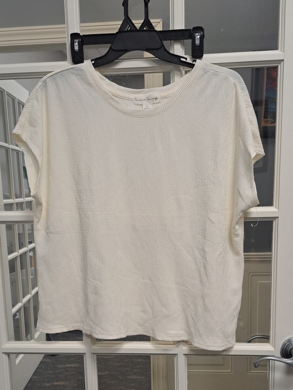 French Laundry Women's Ribbed Short Sleeve Crew Tee in Off-White